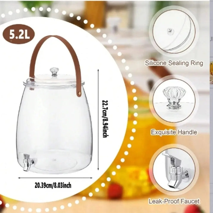 Stylish Beverage Dispenser Refined Acrylic Juice Jar Cooler 5.2L Capacity