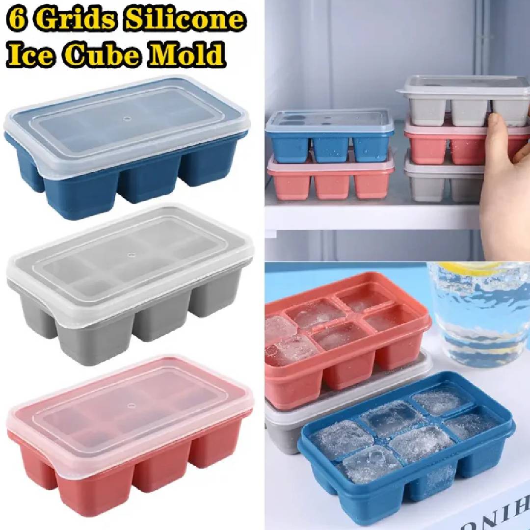 Ice Cube Mold 6 Grid Ice Tray Mold With Lid Pack Of 3
