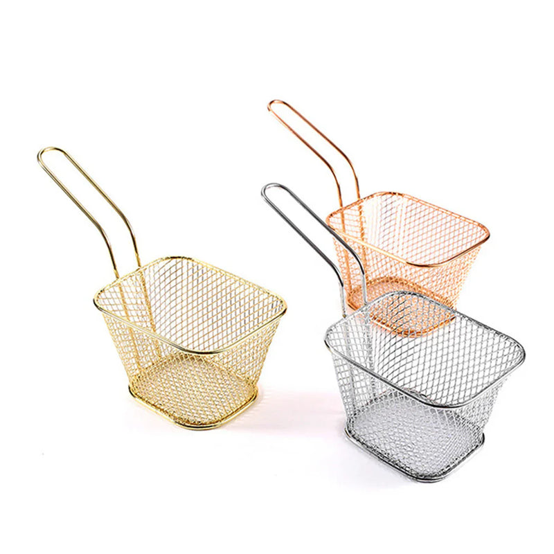 Stainless Steel Mini Square Fry Basket French Fries Holder Fried Food Table Serving