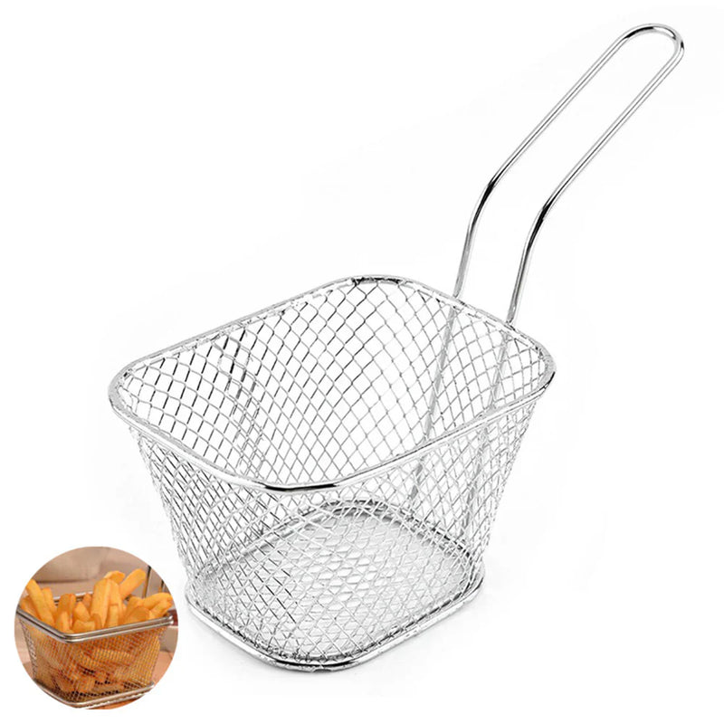 Stainless Steel Mini Square Fry Basket French Fries Holder Fried Food Table Serving