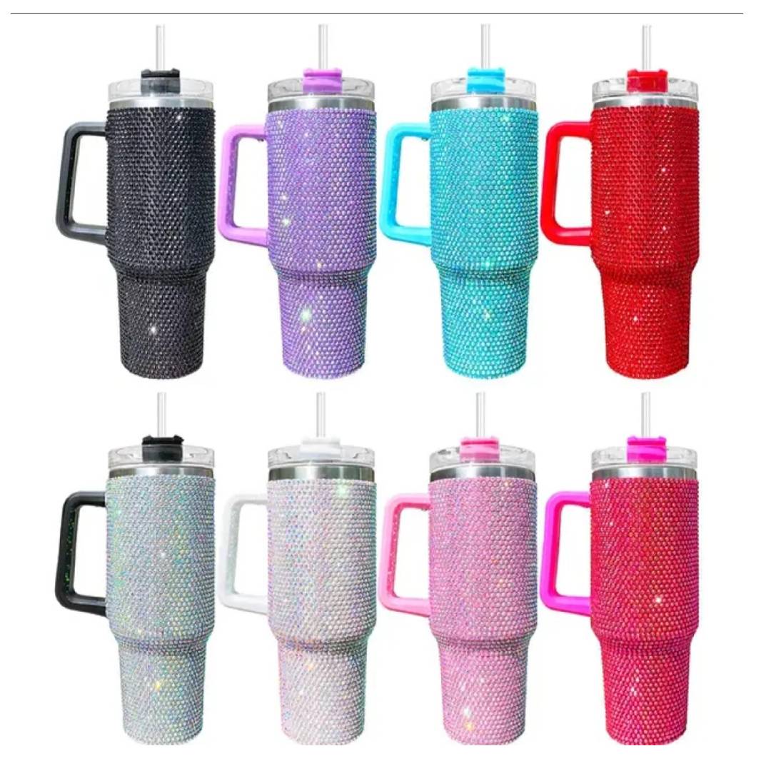 Stainless Steel 40oz Rhinestone Tumbler Cup Glitter With Lid And Handle