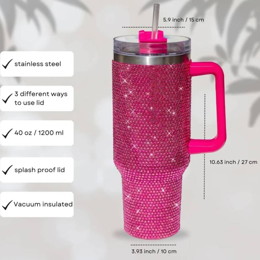 Stainless Steel 40oz Rhinestone Tumbler Cup Glitter With Lid And Handle