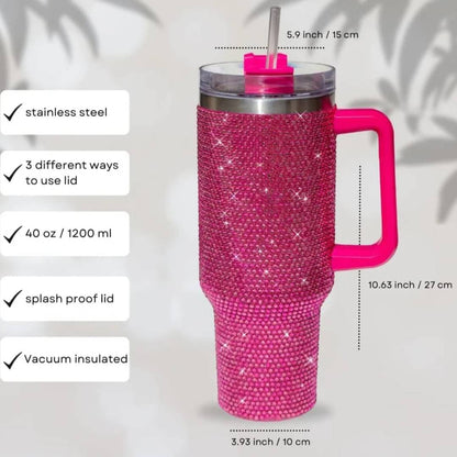 Stainless Steel 40oz Rhinestone Tumbler Cup Glitter With Lid And Handle