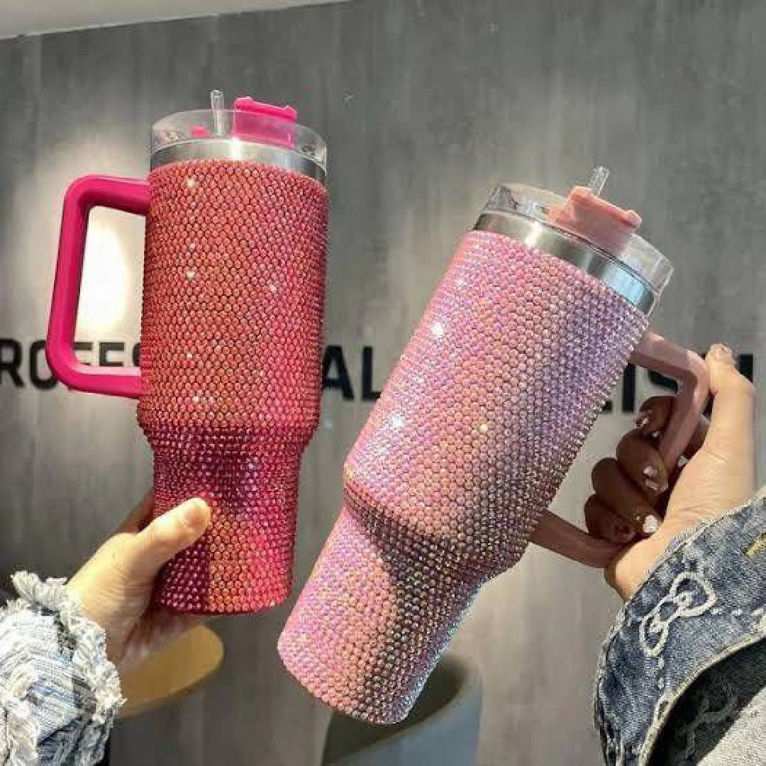 Stainless Steel 40oz Rhinestone Tumbler Cup Glitter With Lid And Handle