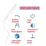 USB Rechargeable Flexible Smart LED Desk Lamp With Pen Holder And Mobile Holder