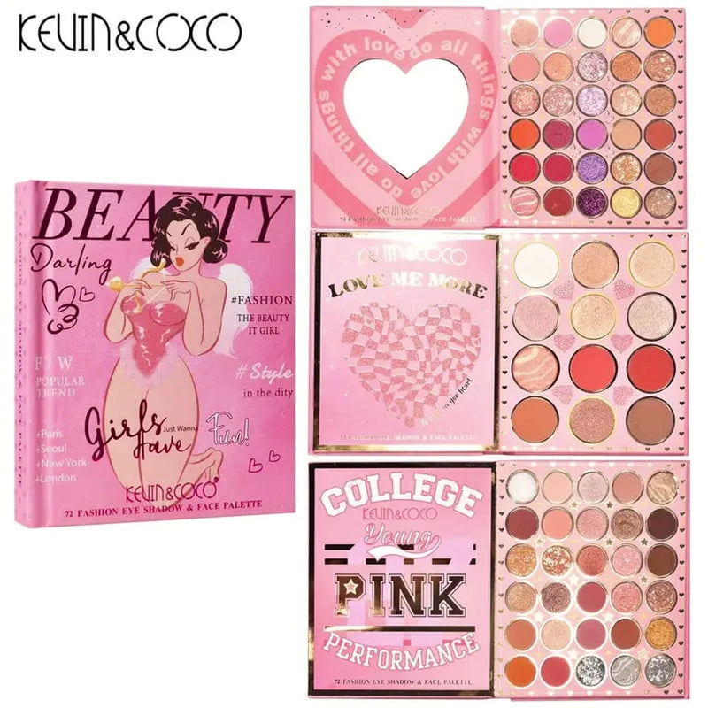 KEVIN & COCO 72 Color Eyeshadow Palette 6 Highlighter 3 Blusher 3 Contour Eyebrow Powder