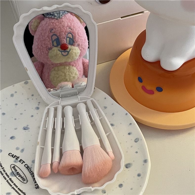 New Elegant 5pcs Shell Mirror Plastic Box Brush Set