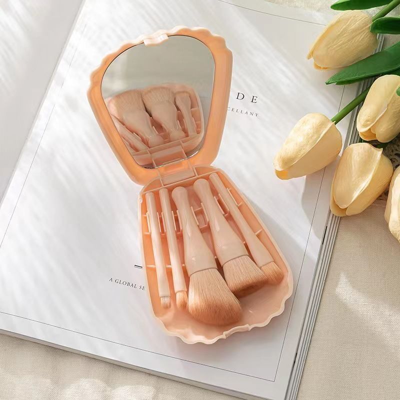 New Elegant 5pcs Shell Mirror Plastic Box Brush Set