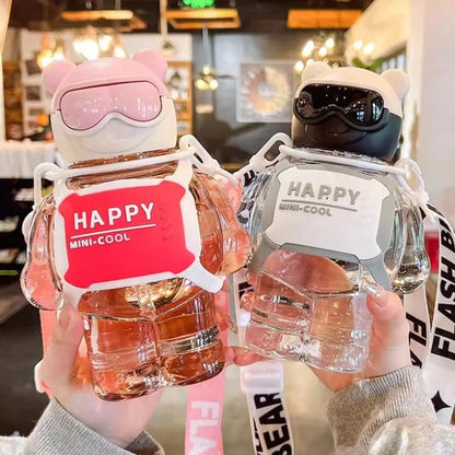 Cute Happy Mini Cool Water Bottle With Straw
