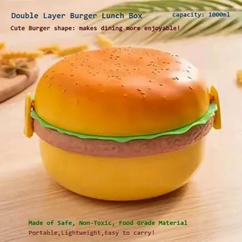 Burger Shape Double Layer Plastic Lunch Box