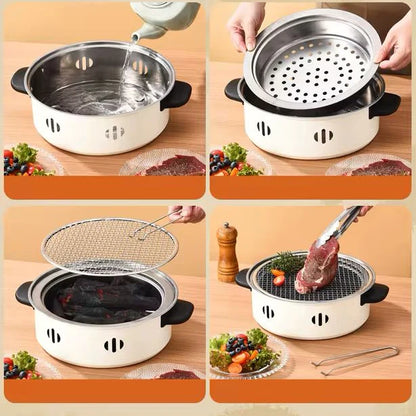 Portable Stainless Steel Barbecue Grill Korean Charcoal Stove Stainless Steel Split BBQ Stove Round Non-stick Barbecue Rack For Outdoor