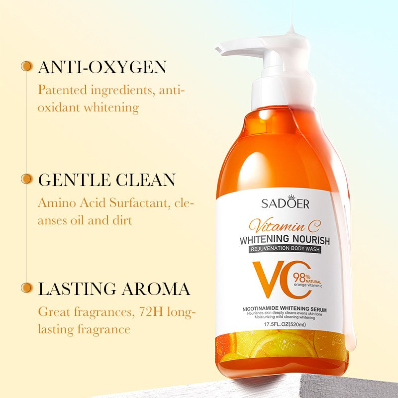 SADOER Vitamin C Whitening Nourish Rejuvenation Body Wash 98% Natural Orange VC Moisturizing Shower Gel 520ml