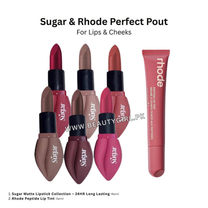 Rhode Peptide Lip Tint + Sugar Matte Lipstick Collection – 24HR Long Lasting (Pack of 6)