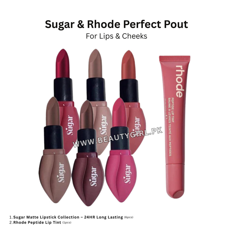 Rhode Peptide Lip Tint + Sugar Matte Lipstick Collection – 24HR Long Lasting (Pack of 6)