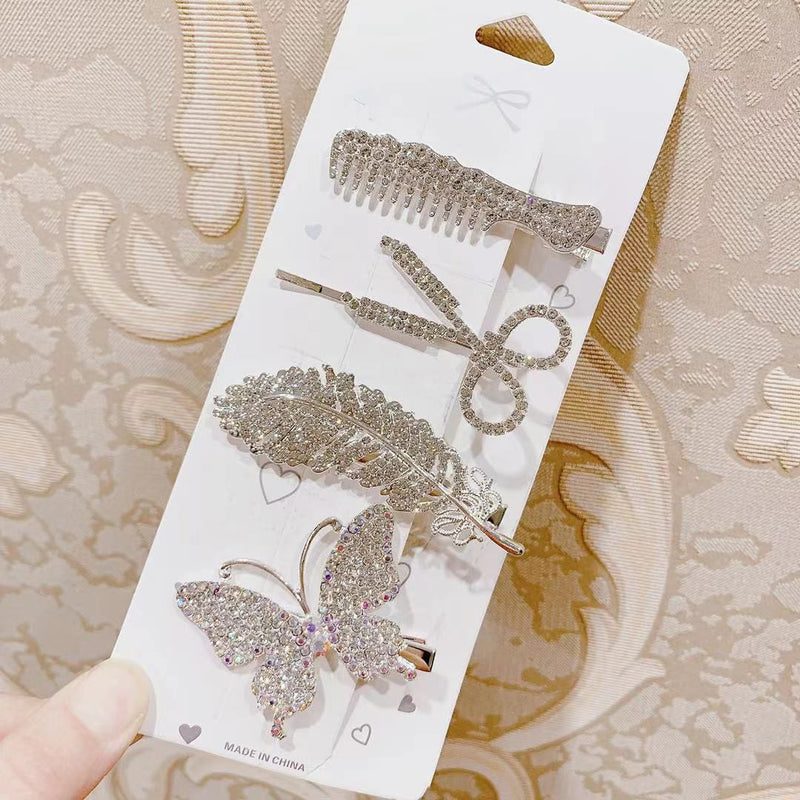 4Pcs Silver Butterfly Scissor Hair Clip Card