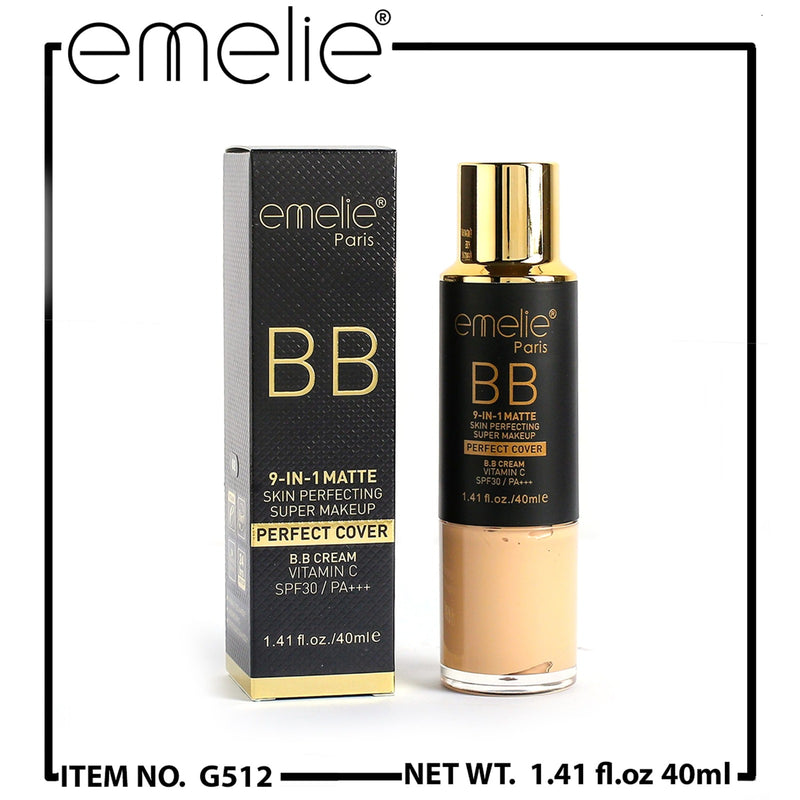 Emelie Paris 9 in 1 Matte Foundation Skin Perfecting Super Makeup Perfect Cover BB Cream Vitamin C SPF30 PA+++