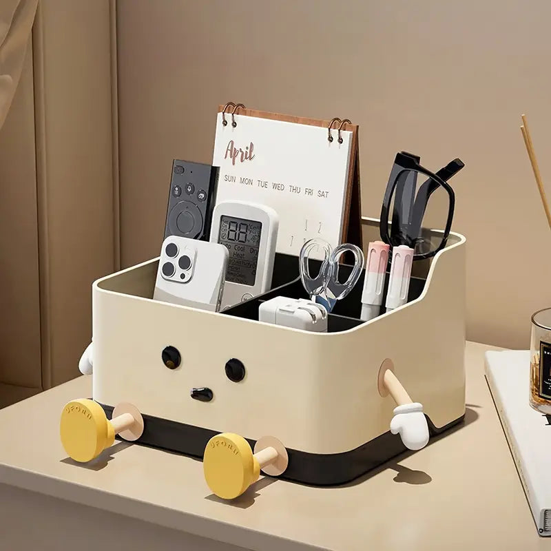 Multifunctional Cute Cartoon Desktop Organizer With Built-In Calendar Stand Personal Care Items Office Supplies & Tech Accessories Space Saving Countertop Storage Box
