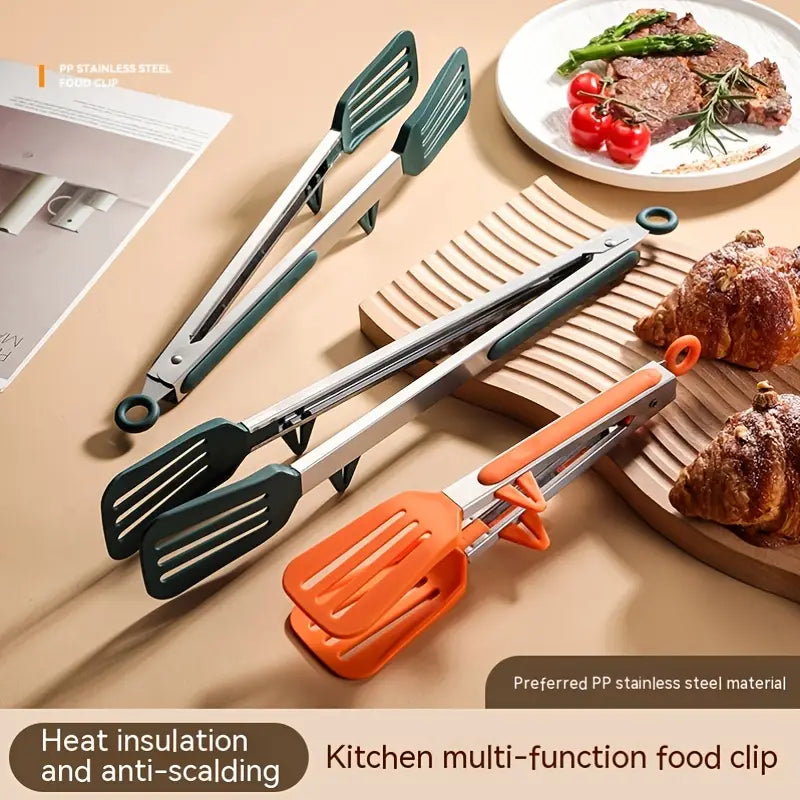 Stainless Steel With Silicone Three Line Food Clip For Fried Steak Tong 12 inch