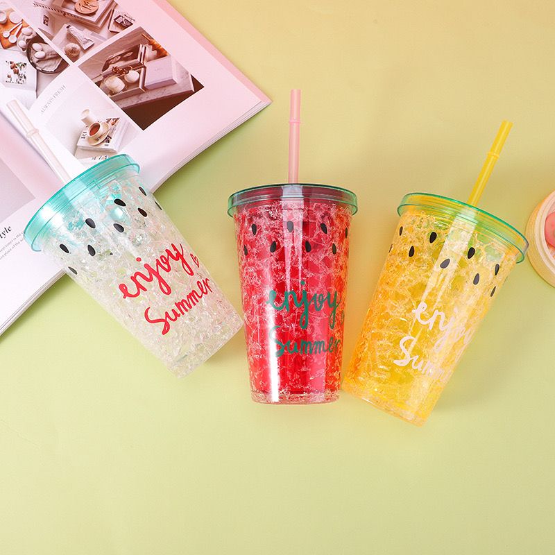 Double Layer Crushed Watermelon Sipper Cup Gel Glass
