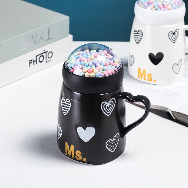 Mr Mrs Couple Ceramic Mug Set With Snow Ball Globe Lid