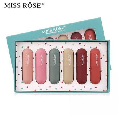 Miss Rose 6 Color Velvet Matte Lipstick  - Set Of 6pcs