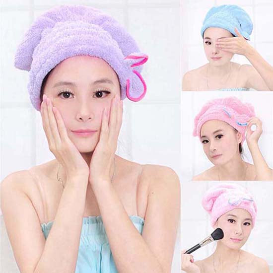 Hair Drying Hat Spa Towel Turban Cap Cute Bowknot Coral Velvet Micro-fiber