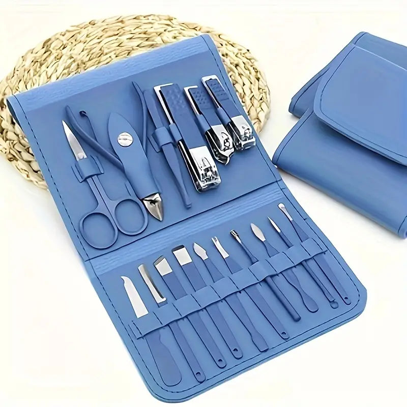 Professional Portable Manicure Pedicure Set Stainless Steel Nail Clipper Cuticle Trimmer 16Pcs Kit With Folding Case