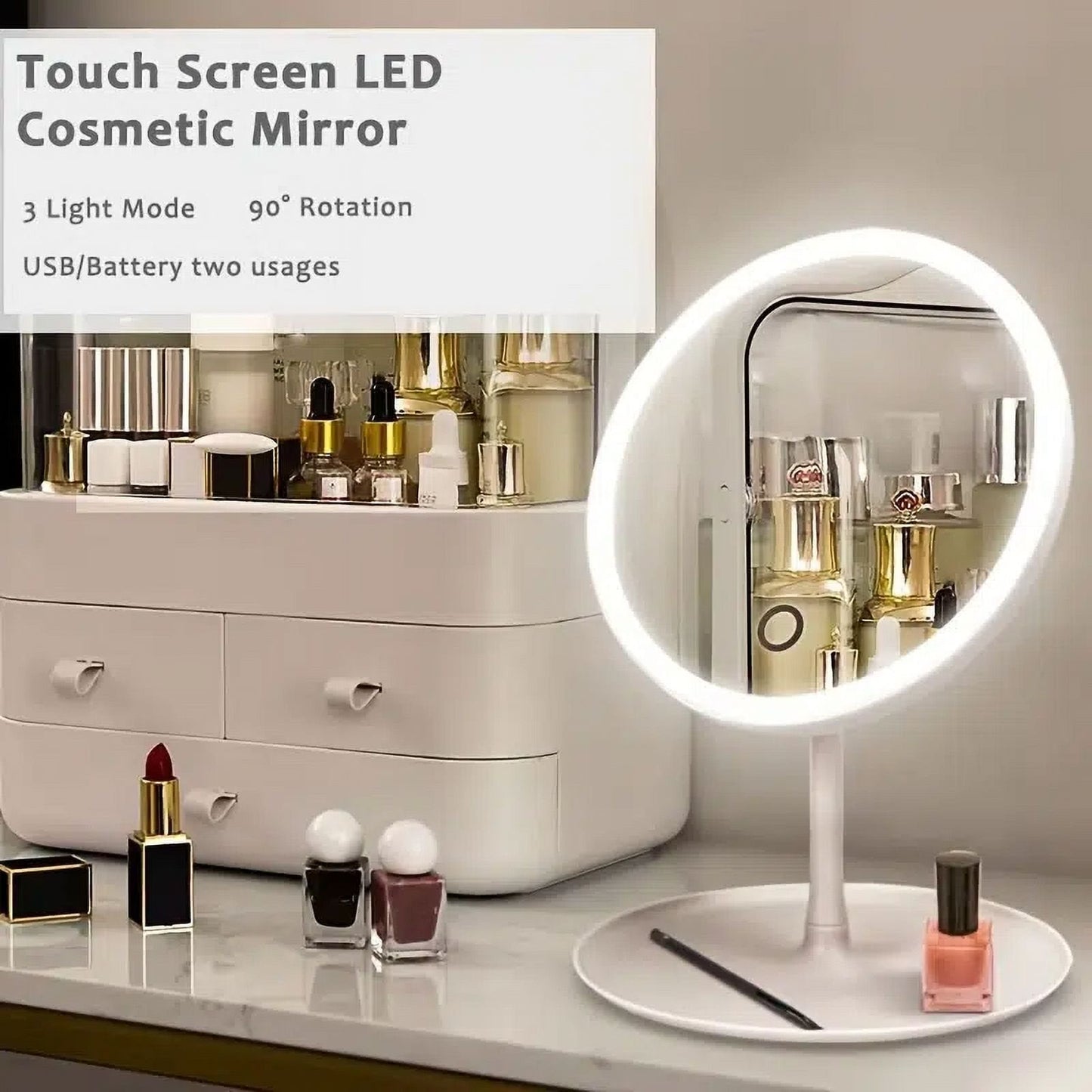 Makeup Mirror With White LED Light Vanity Mirror Touch Screen 3 Modes Mirror
