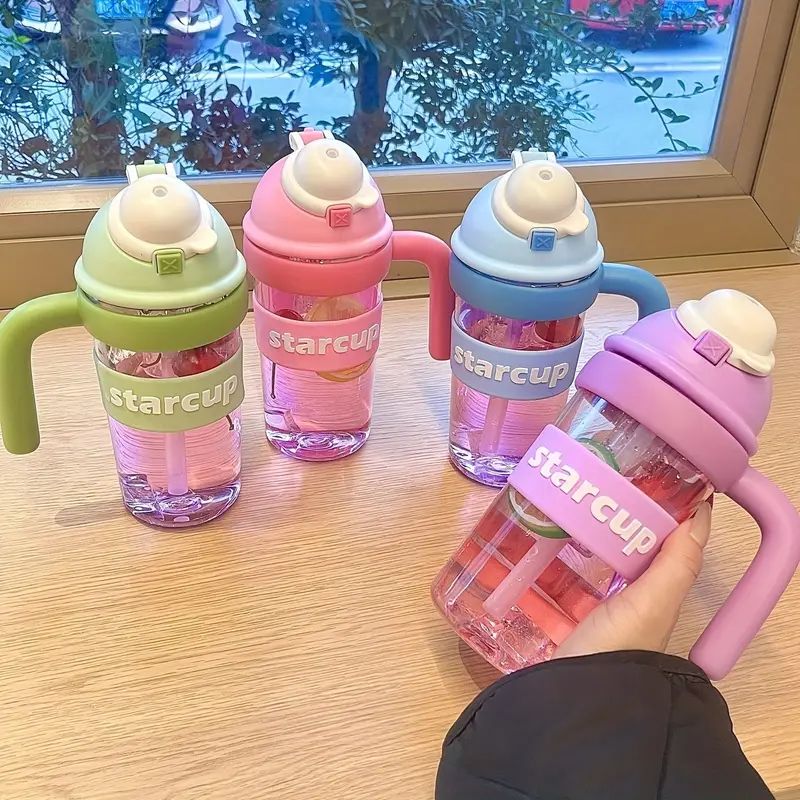 Cute Star Cup Water Bottle Tumbler With Handle And Straw 600ml