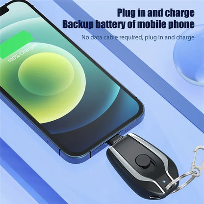 Mini Portable Emergency Charger Power Bank 1500mAh Fast Charging Keychain Typer Apple