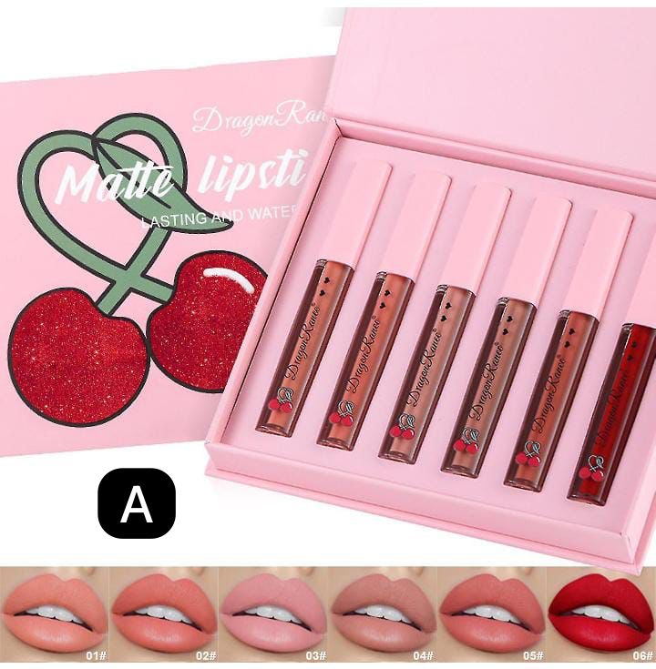 Dragon Ranee Cherry Matte Lipstick Long Lasting And Waterproof Lip Gloss 6Pcs Set