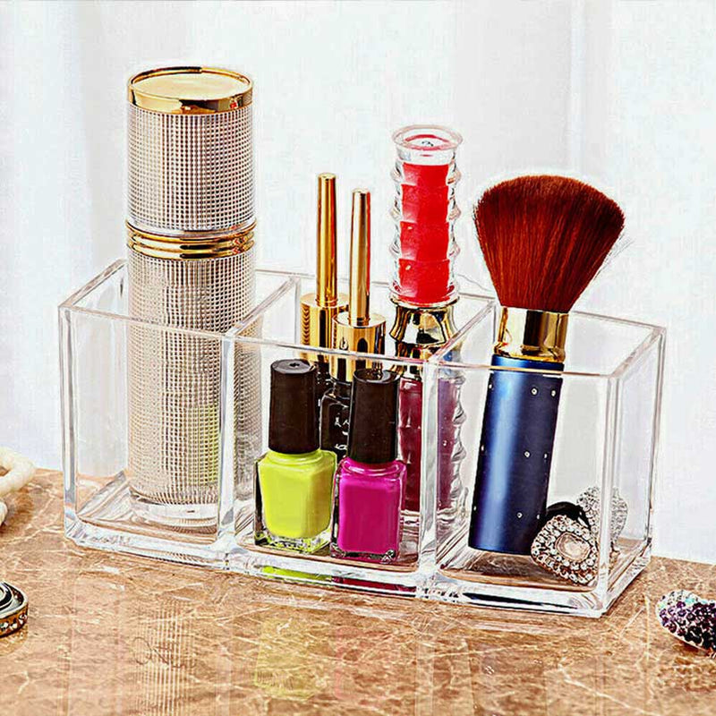 Clear Acrylic 3 Grid Makeup Box Organizer Storage Lipstick Nail Polish Display Stand Holder Cosmetic Jewelry Case Tools Box