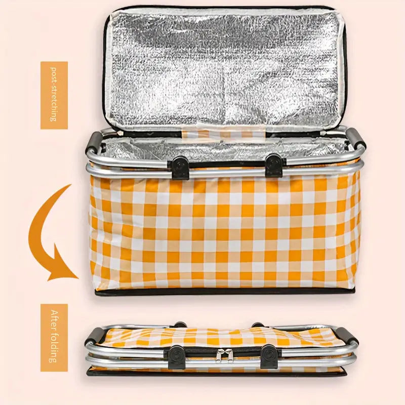 Multipurpose Portable Foldable Large Capacity Insulated Picnic Basket Bag Aluminum Cooler Bag For Outdoor Camping Travel