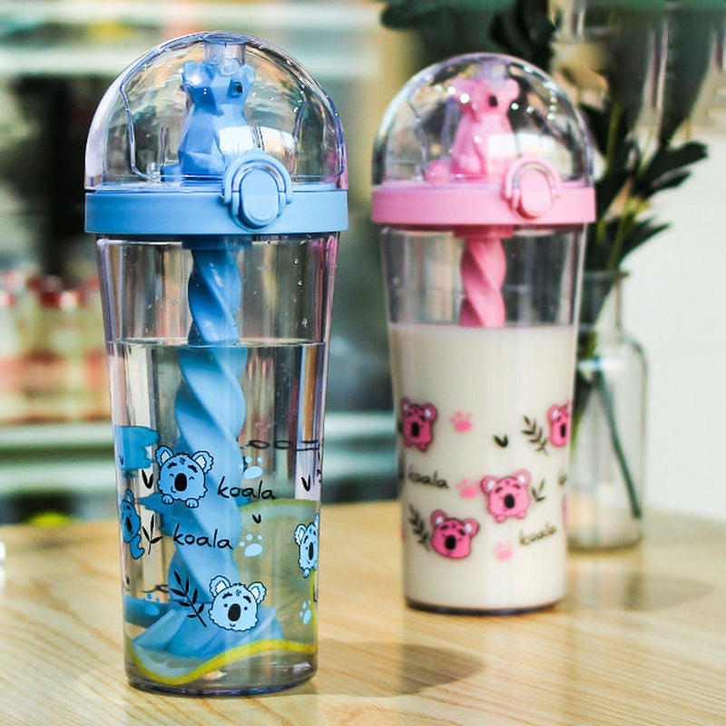 Cute Cartoon Mixing Cup Water Bottle With Straw