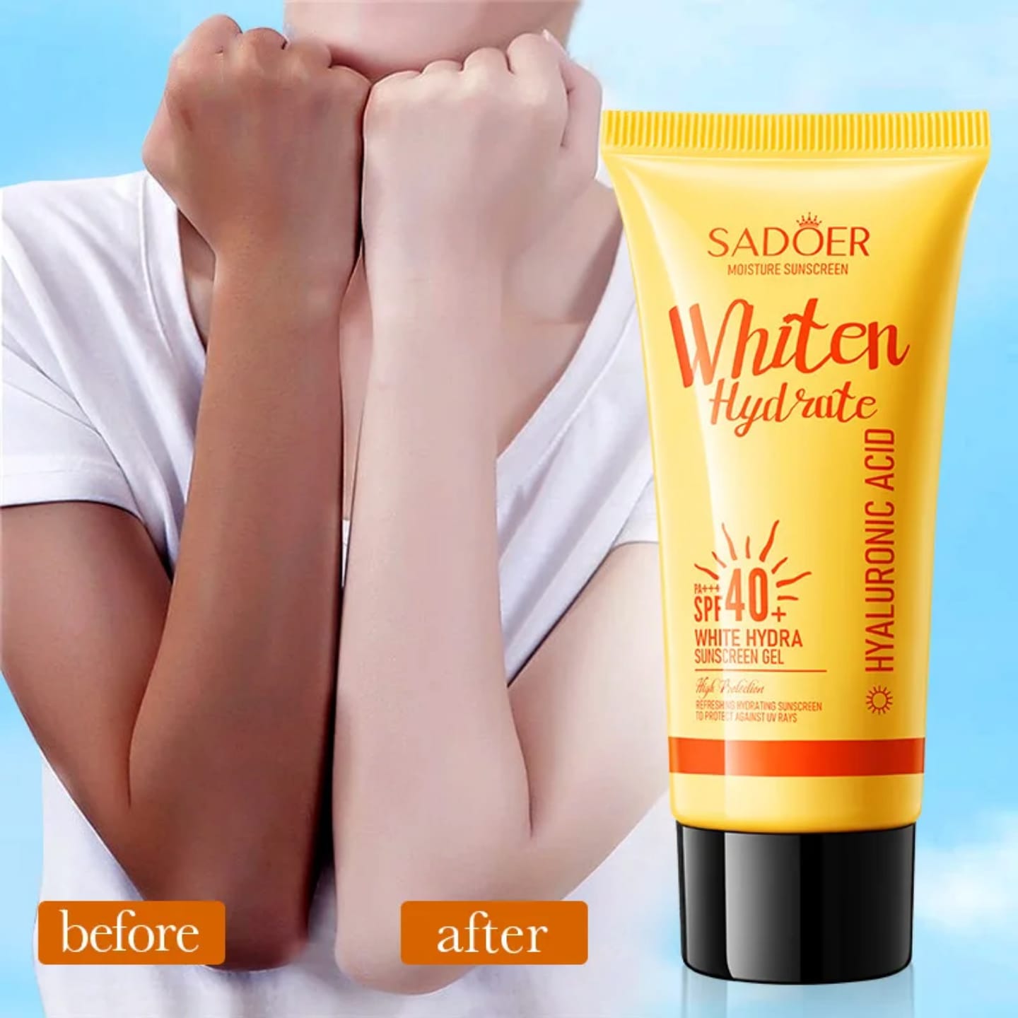 Sadoer Whiten Hydrate Hyaluronic Acid SPF40+ White Hydra Sunscreen Gel