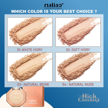 Maliao High Coverage Prime &amp; Fine Matte Pressed Powder - Long-Lasting Compact Powder for Flawless Skin