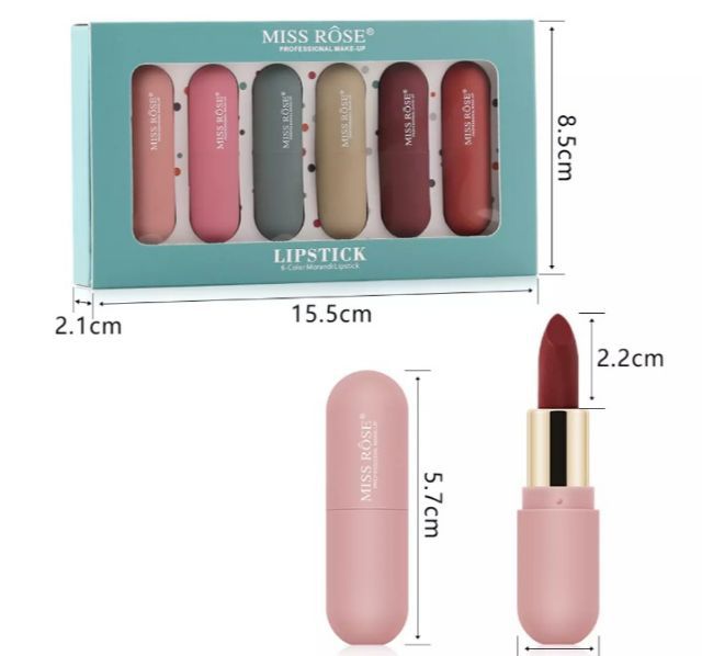 Miss Rose 6 Color Velvet Matte Lipstick  - Set Of 6pcs