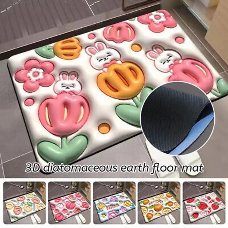 Absorbent Mat Flower Soft Diatom 3D Mud Floor Mat Bathroom Non-Slip Rug