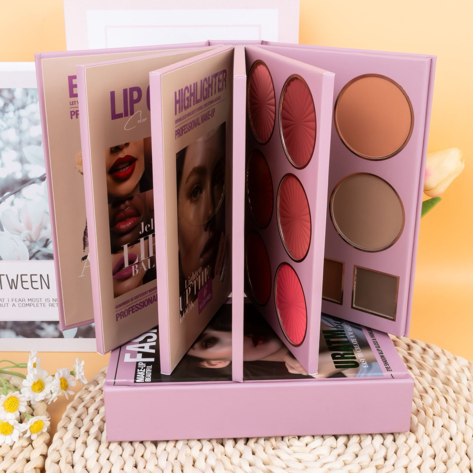 URATM Beauty Fashion Makeup Beautiful Eyeshadow Lip Gloss Highlighter Blush Contour 5 Pages Book Palette