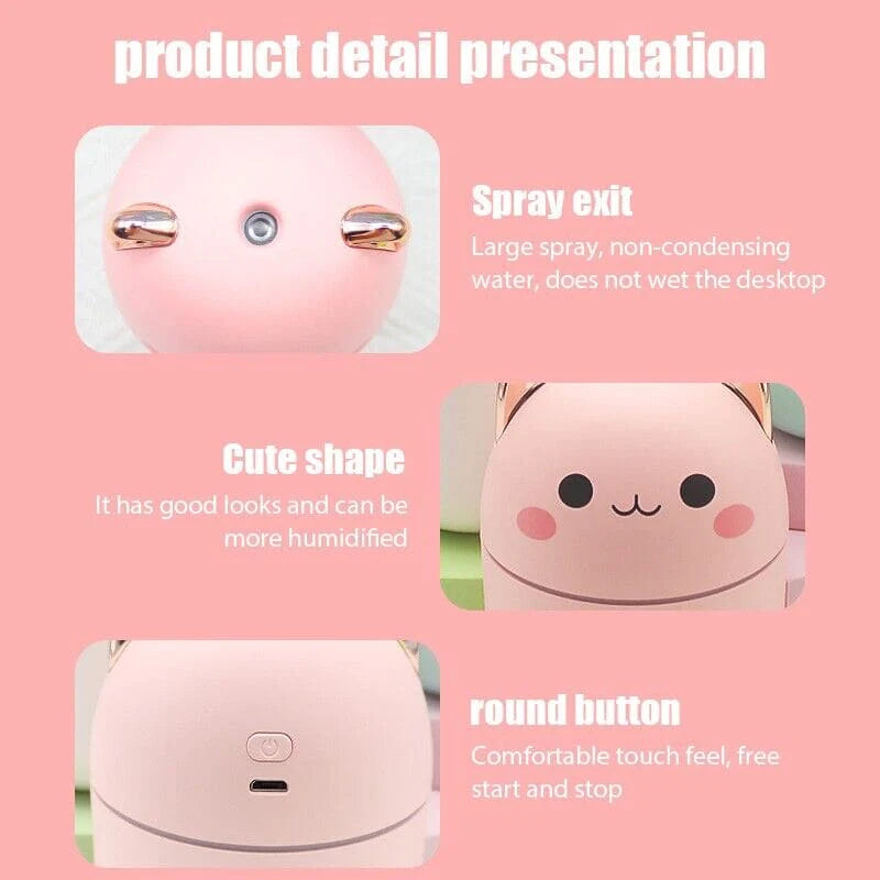 Portable USB Charging Cute Cat Cool Mist Humidifier Air Freshener