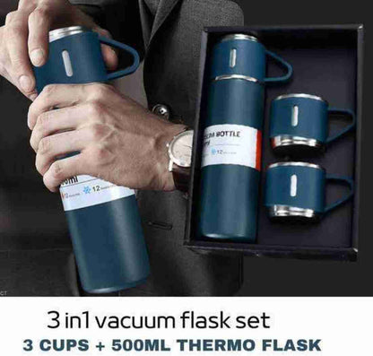 Stainless Steel Vacuum Flask Set 500ml Double Wall Thermos Set Vacuum Flask Gift Set With Double Lids Imported Quality