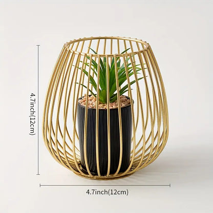 Gold Metallic Nordic Mini Artificial Greenery Potted Plant Holder Stand