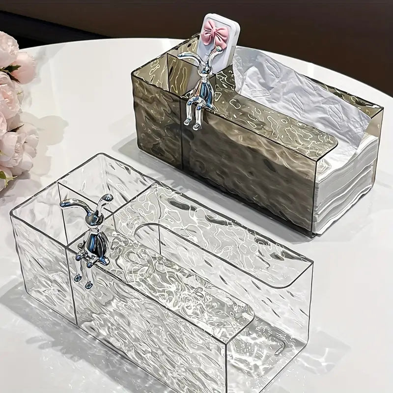 Rabbit Premium Acrylic Transparent Tissue Box With Remote Control Holder