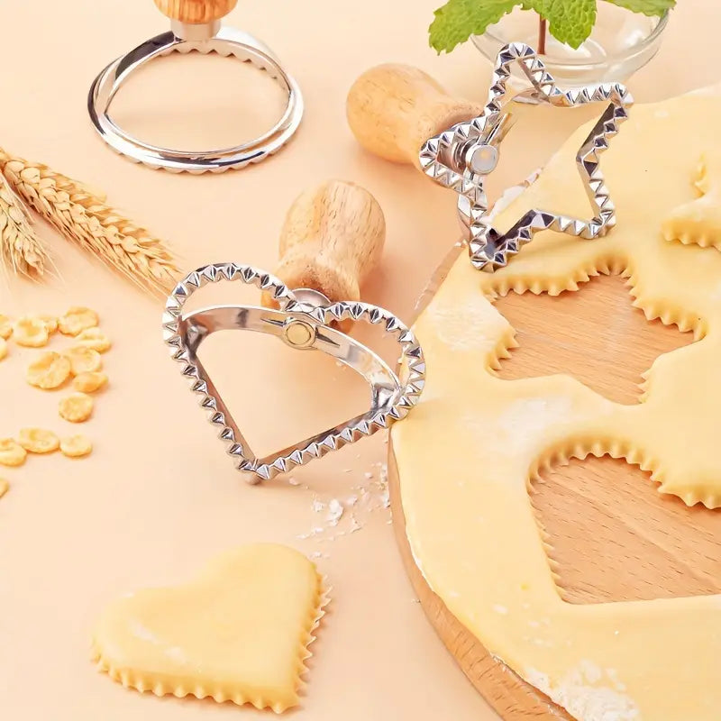 Mini Biscuit Cookie Dumpling Stamp Mould Cutters With Wooden Handle