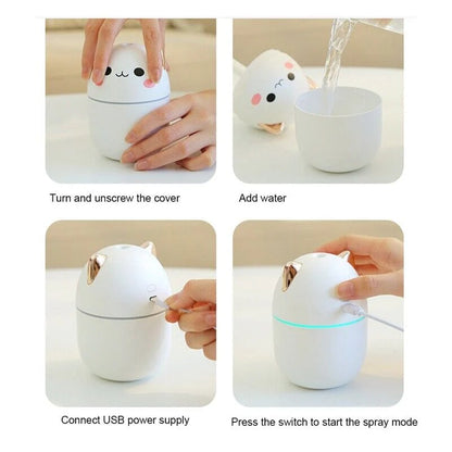 Portable USB Charging Cute Cat Cool Mist Humidifier Air Freshener