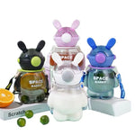 Cute Space Rabbit Design Water Bottle With Straw