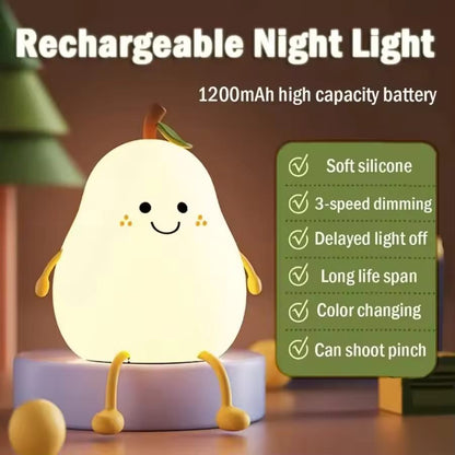 USB Rechargeable Cute Pear Silicon LED Lamp Light
