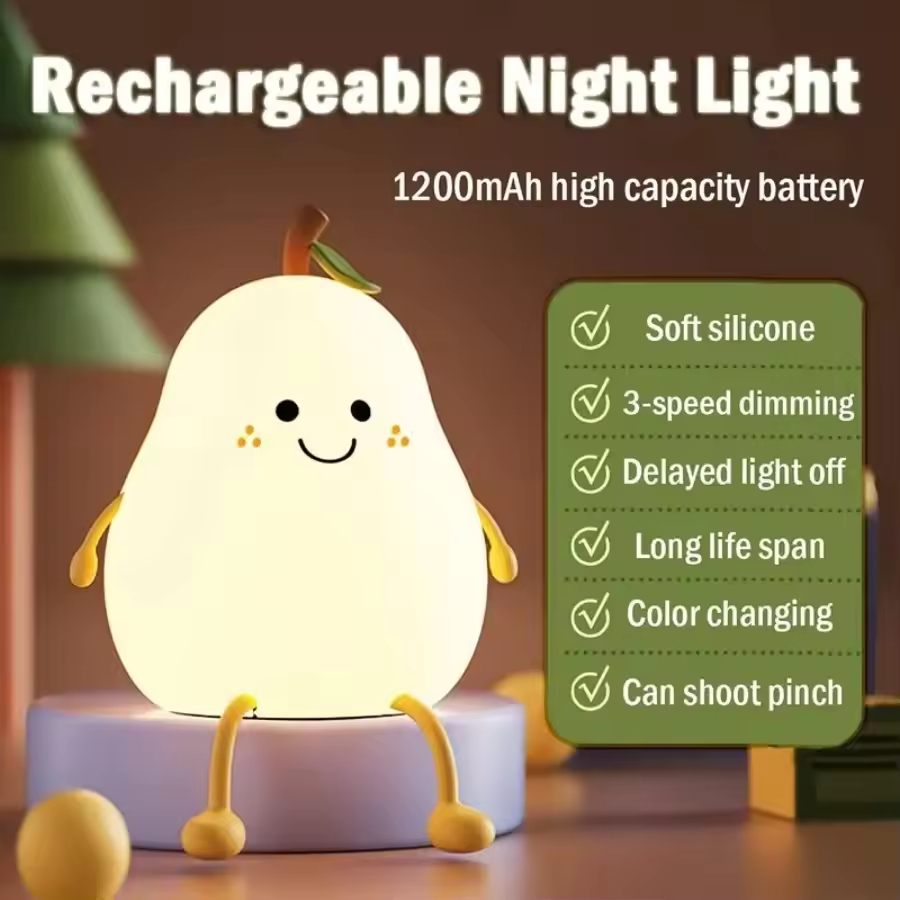 USB Rechargeable Cute Pear Silicon LED Lamp Light