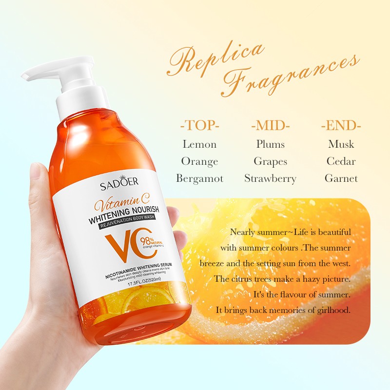 SADOER Vitamin C Whitening Nourish Rejuvenation Body Wash 98% Natural Orange VC Moisturizing Shower Gel 520ml