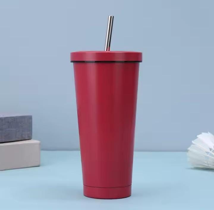 Stainless Steel Coffee Cup Glass With Lid Straw 700ml Only Red Color